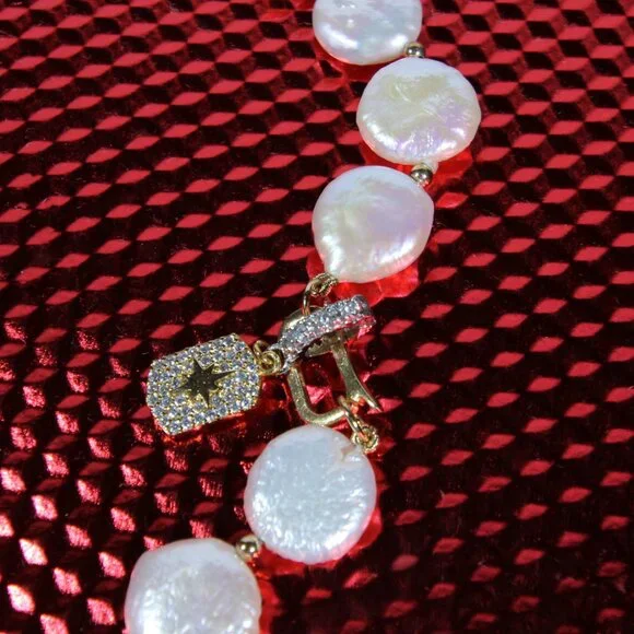 Freshwater Coin Pearls Necklace and .925 Sterling Silver - Picture 10 of 13